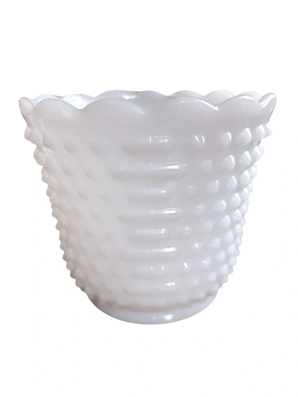 Set of Two Vintage Fire-King White Milk Glass Hobnail Planter/Vase